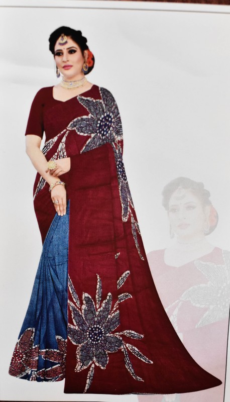 Black With Red Flower Saree