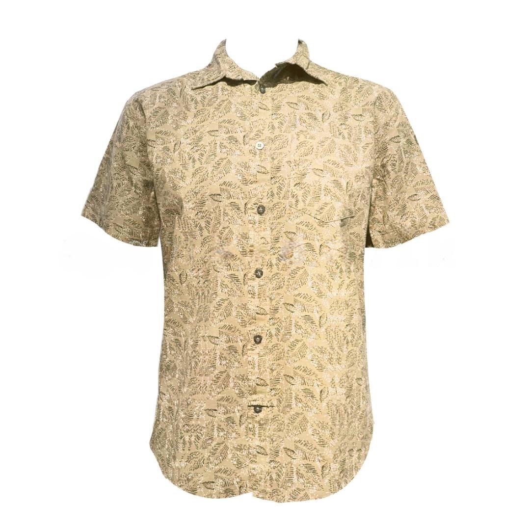 Leaf Sketch Printed Short Sleeve Shirt – Beige