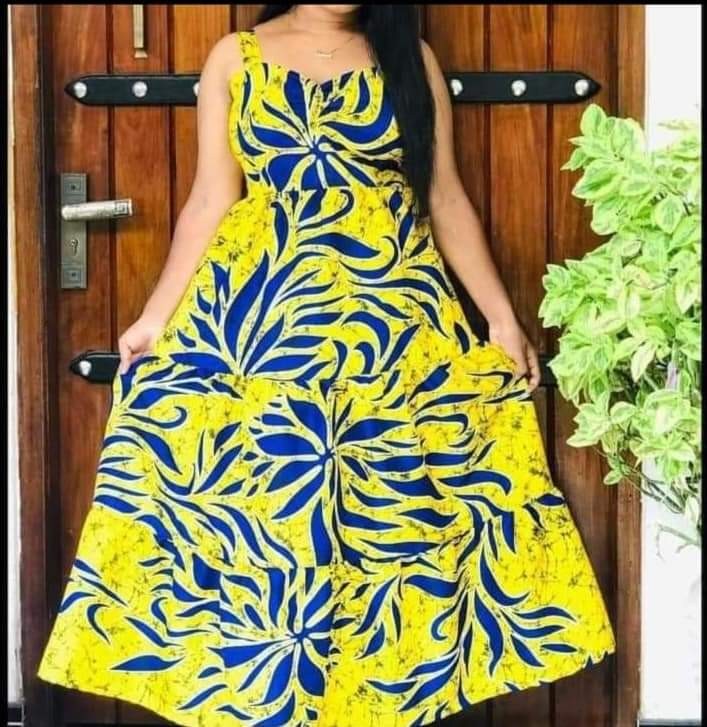 Yellow And Blue Color Sleeveless Long Frock