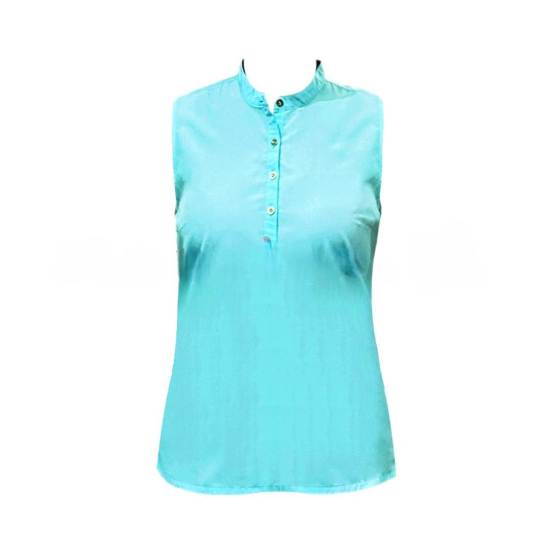 Chinese Collar Sleeveless Top – Turquoise