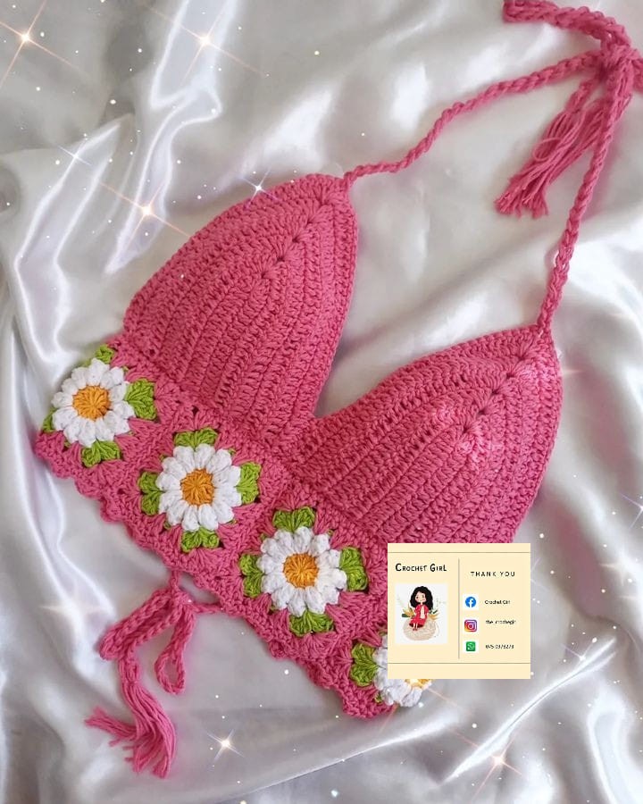 Crochet Crop Tops pink Colure