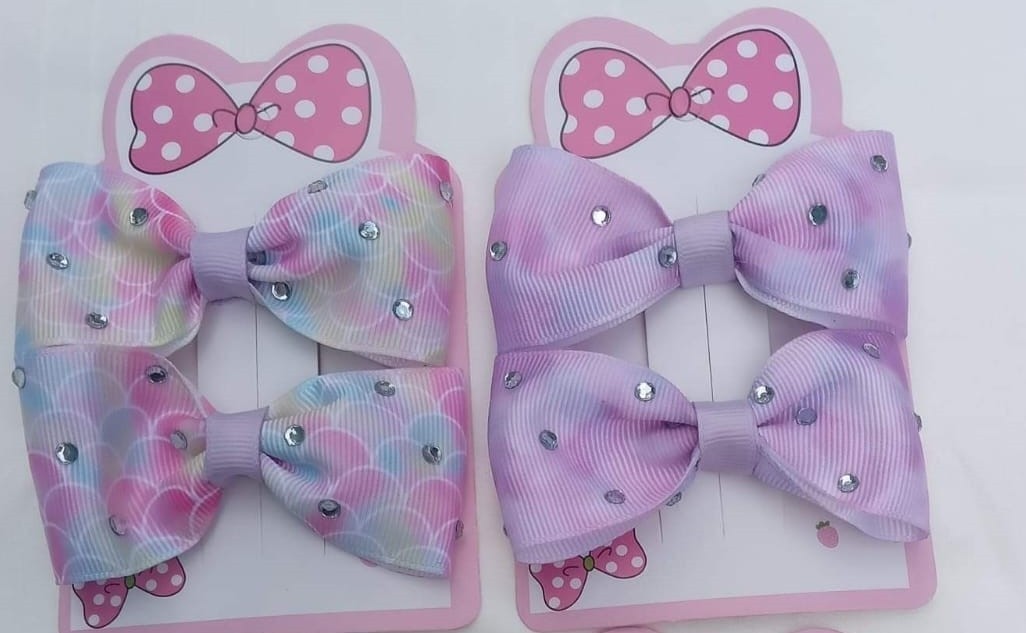 Hair Clips Bow Design With Stone 2 Pcs