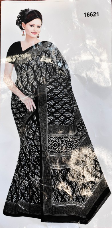 Black With white Silk Saree