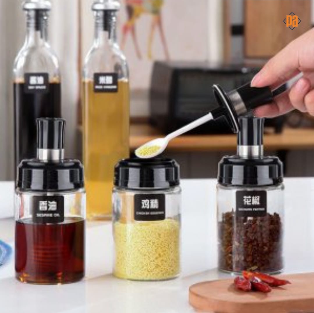 5pc set Glass oil bottle and seasoning bottle with lid kitchen gadgets.