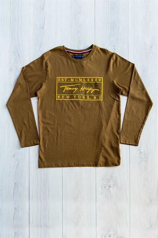 Printed Long Sleeve T Shirts - Brown