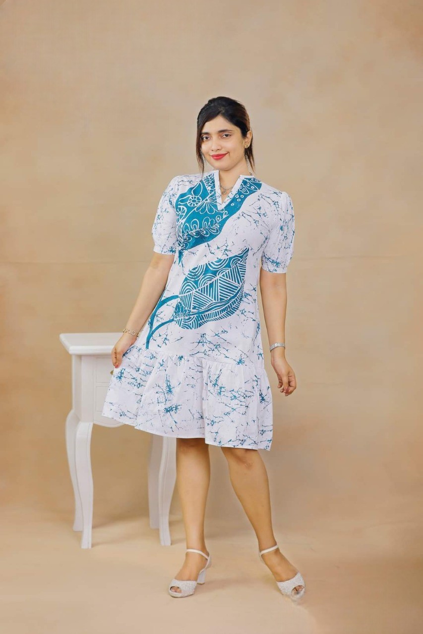 Blue And White Frock For Women