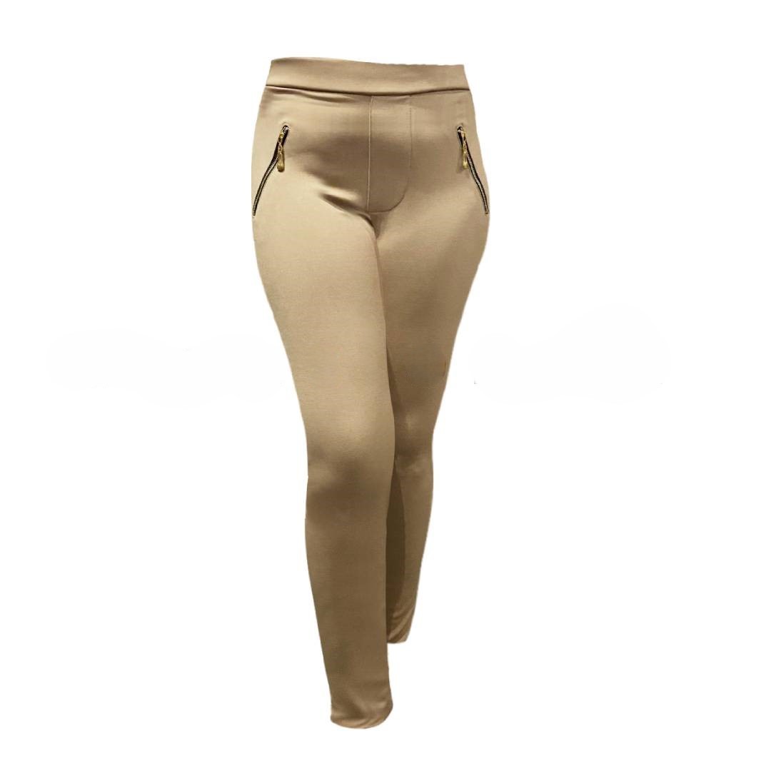 Zip Detail Skinny Stretch Pant – Beige