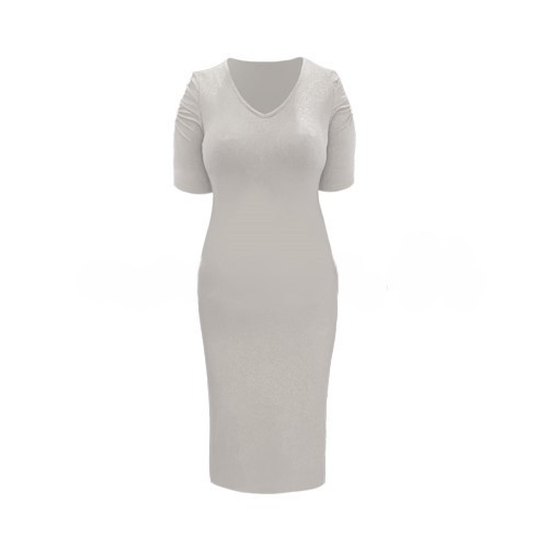 Ruche Sleeve Shimmer Dress – Silver