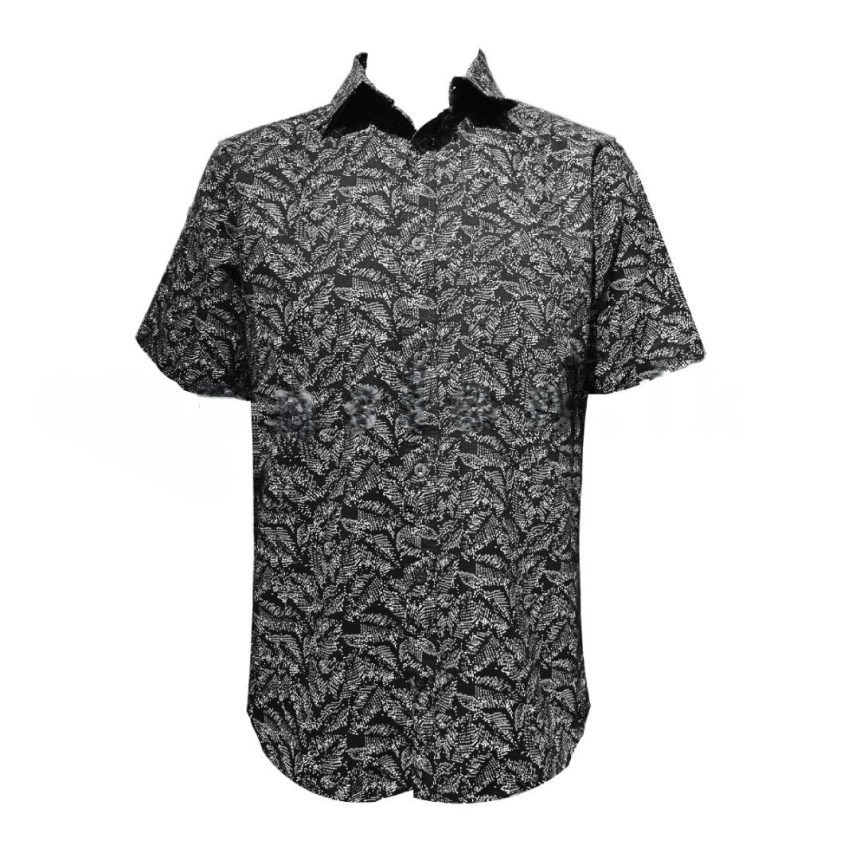 Leaf Sketch Printed Short Sleeve Shirt – Black