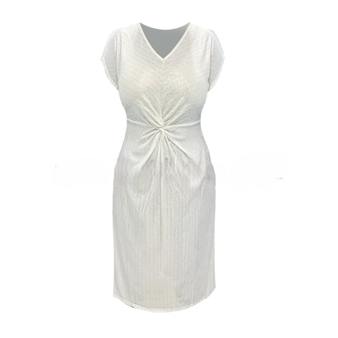 Front Twist Shimmer Midi Dress – White
