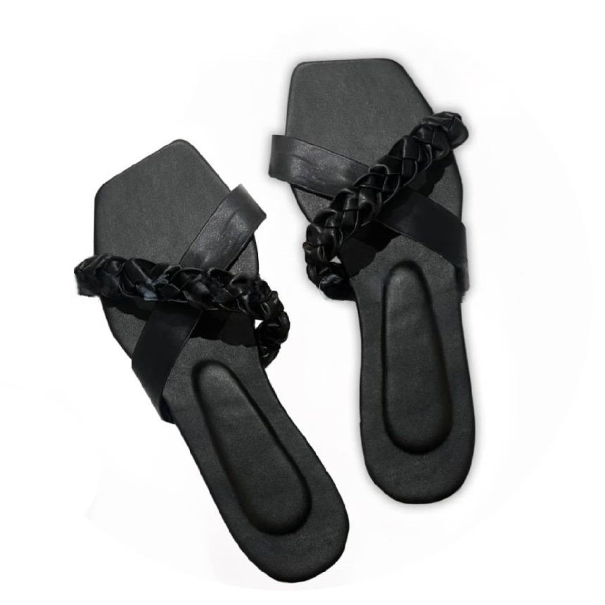 Cross Plaited Strap Sandal – Black