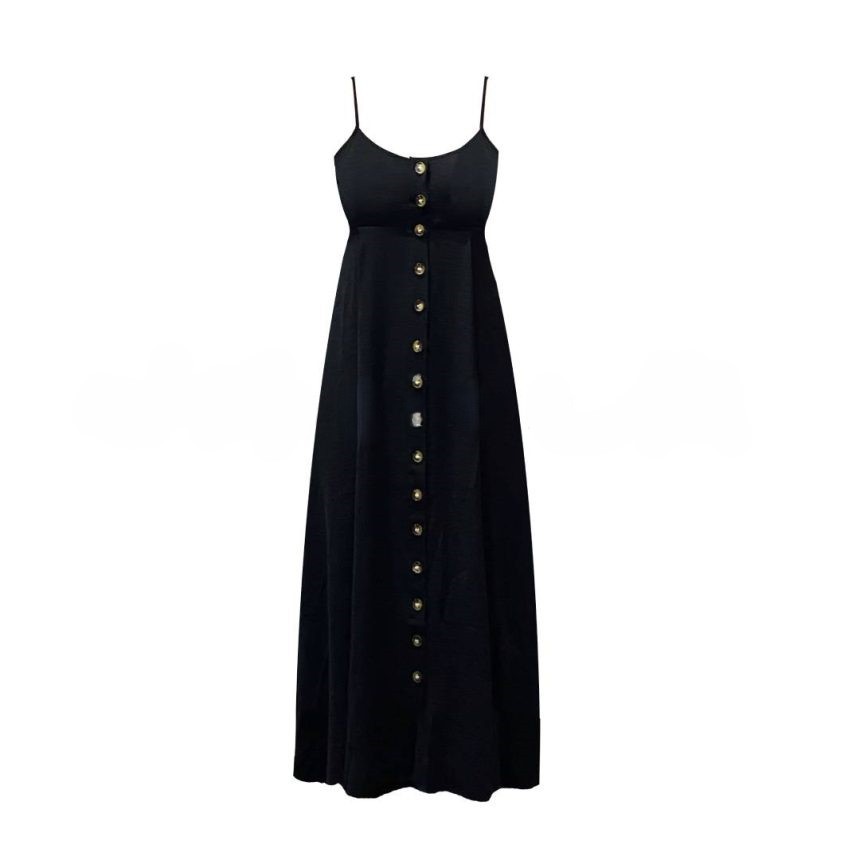 Button Front Maxi Dress – Black