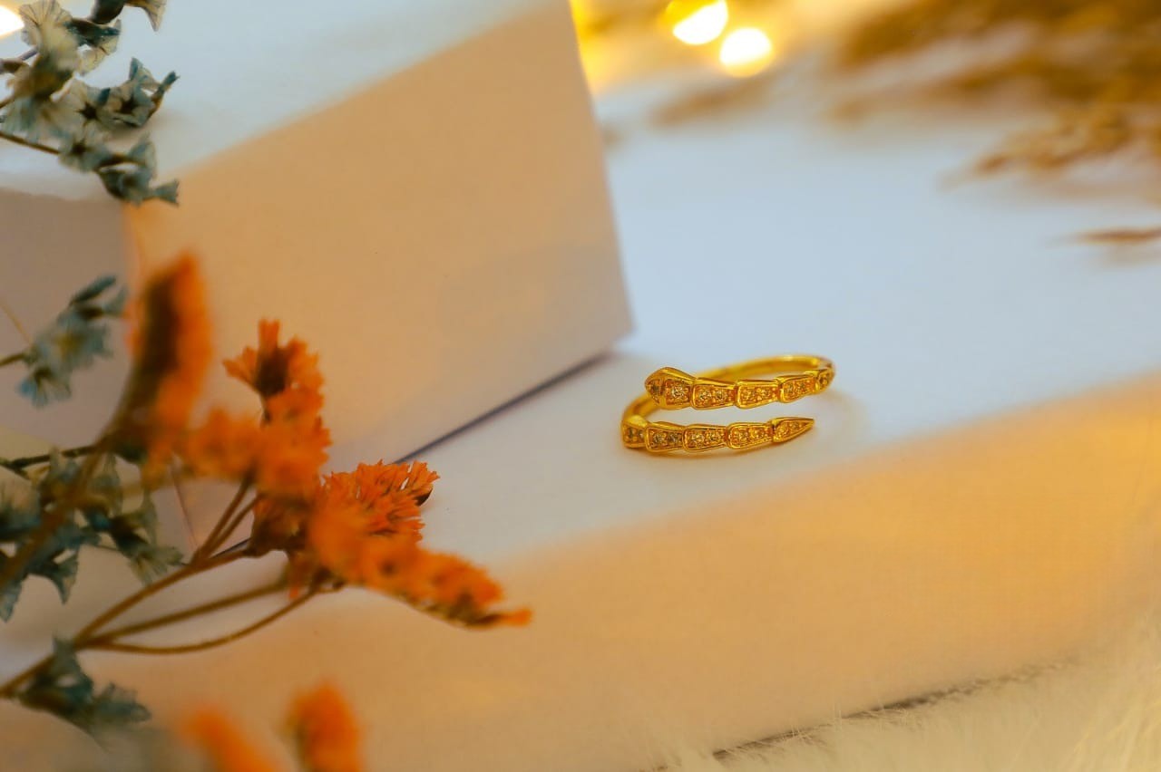 Gold Plated Ring With Silver Stone For Women