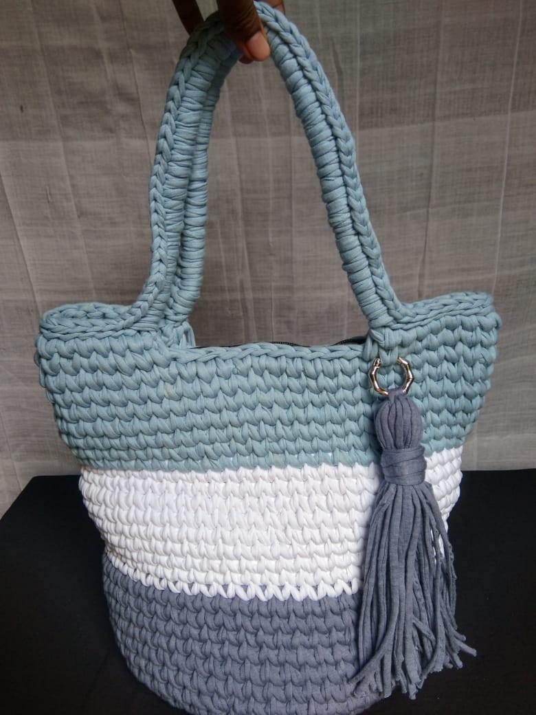 Three Colure Mix Hand Made Crochet Bag