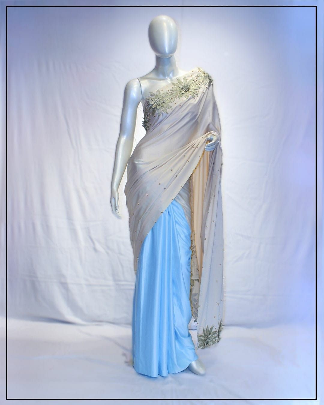 Bridal Silk Saree Cream Colure And Blue Colure