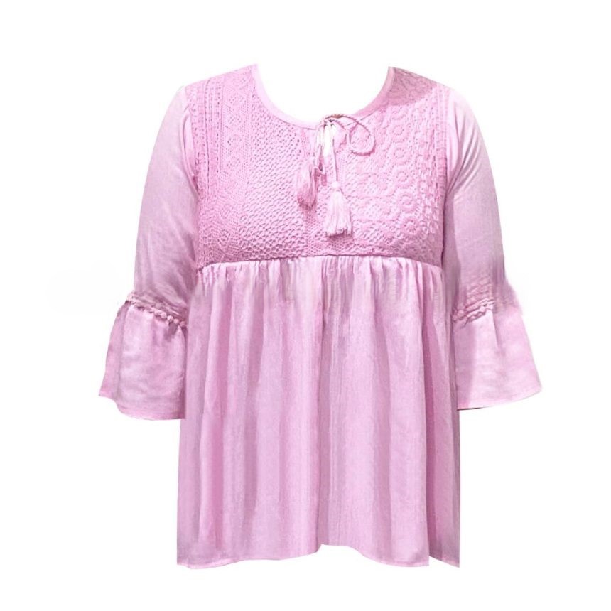 Flounce Sleeve Baby-doll Top – Pink