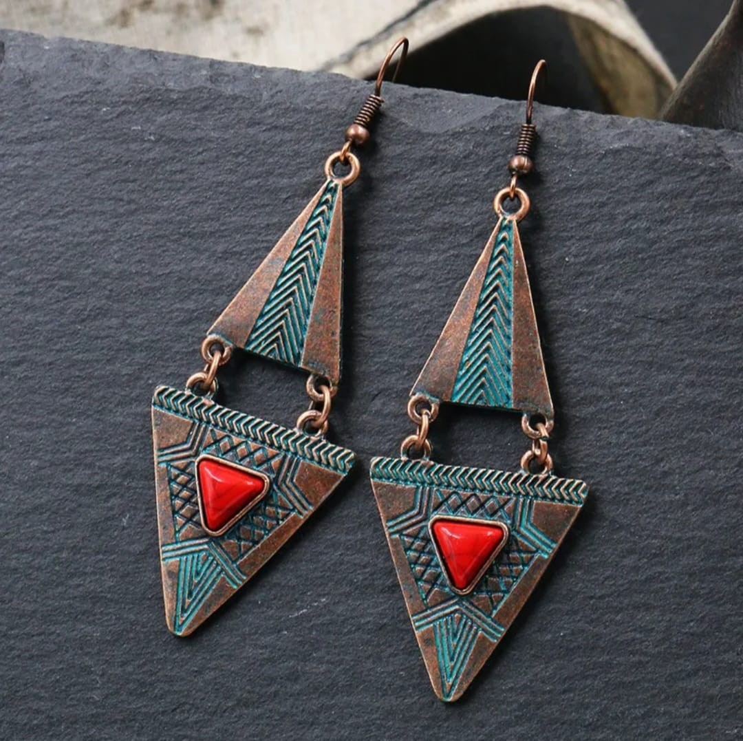 Swinging Triangle Bohemian Style metal dangle imported earrings