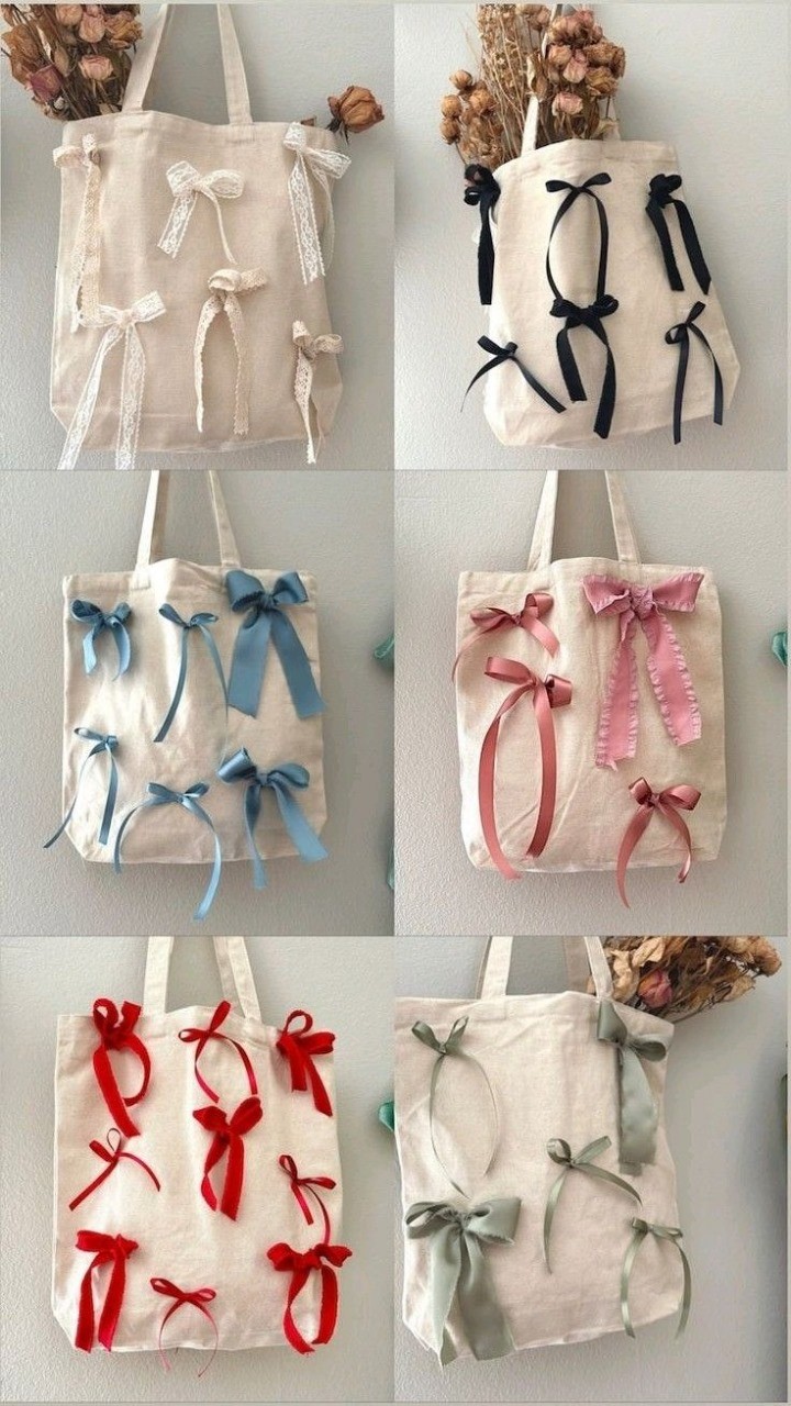 Bow Design Beige design Hand Made Tote Bag