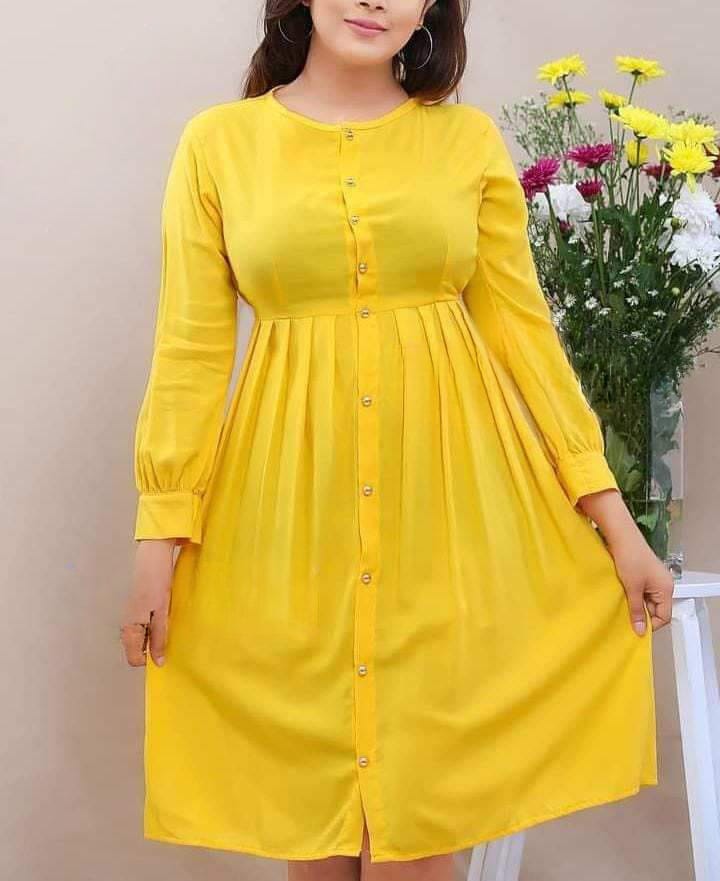 Long Sleeves Frocks Yellow Colure