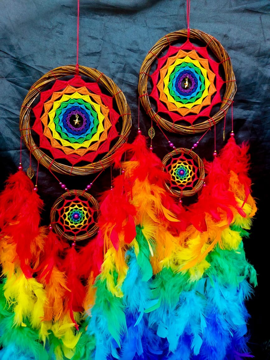 feather with crochet rainbow colure Dream Catchers