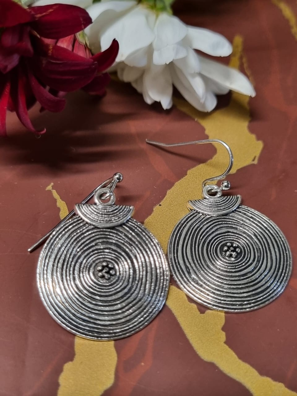 Silver Colure Round Shape Bohemian style metal dangle earrings