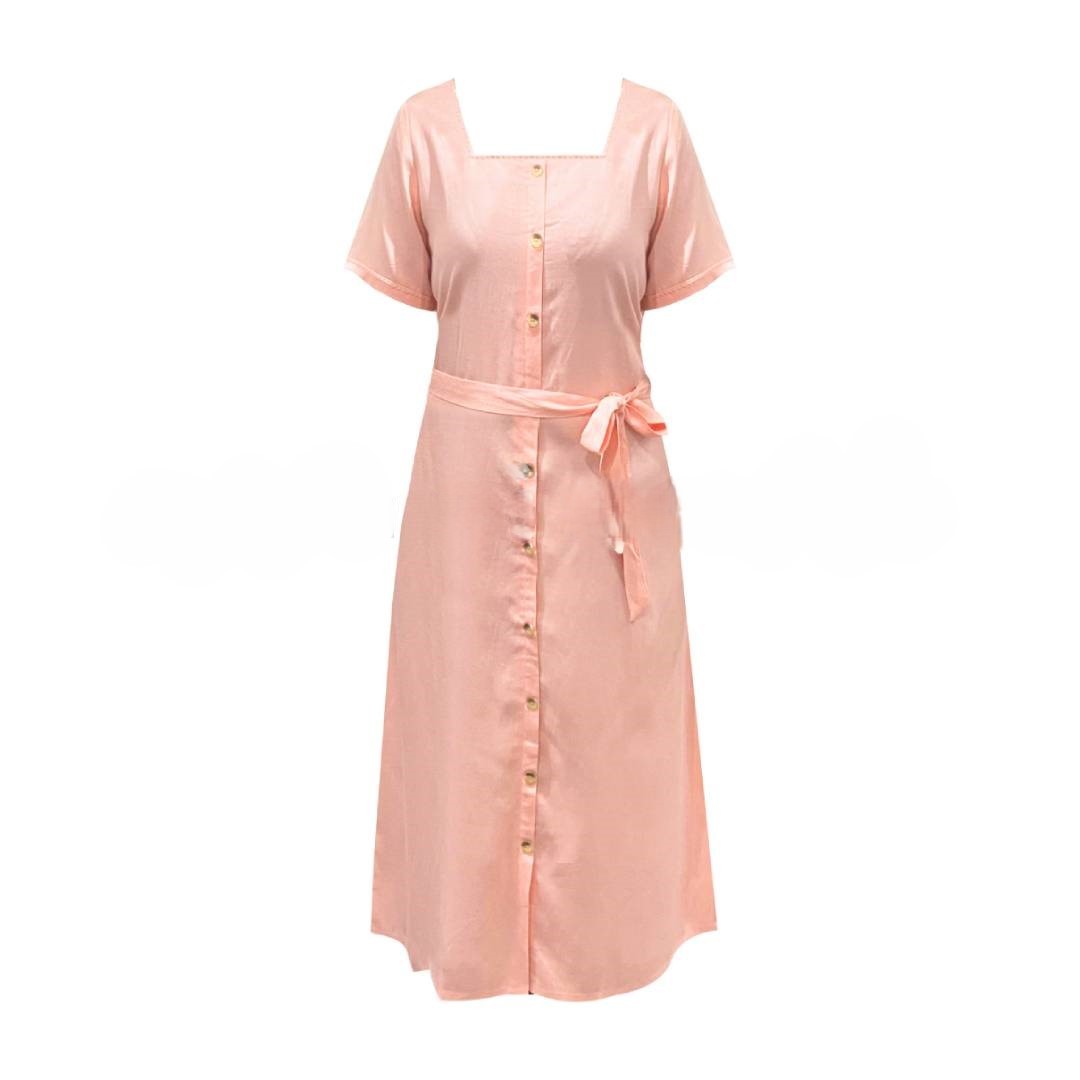 Front Button Linen Dress – Orange