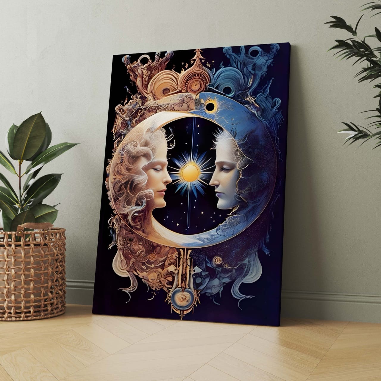 Home Decor  Wall Art Wood Framed - Sun & Moon