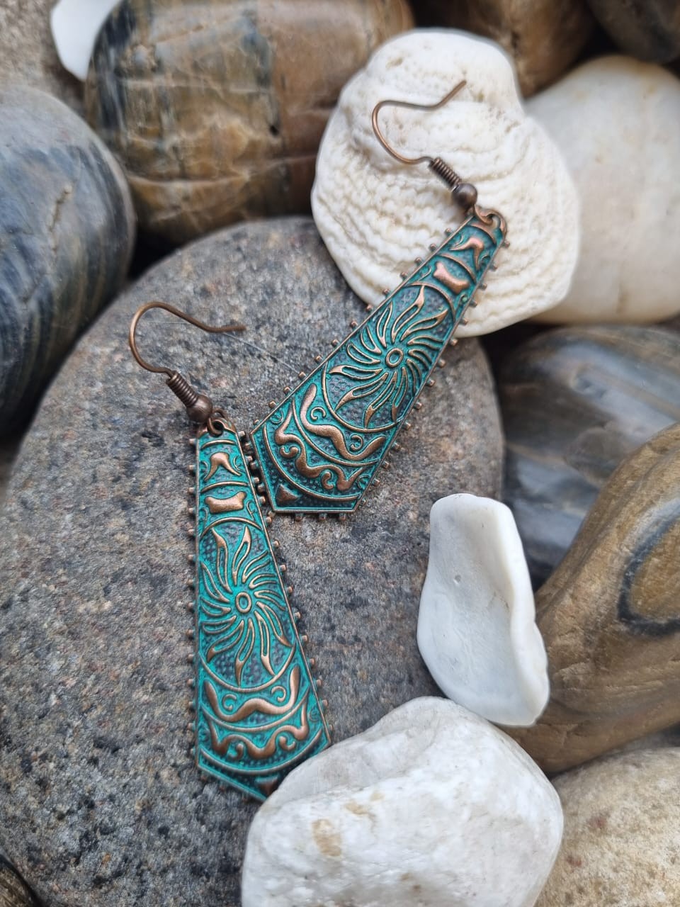 Aqua Colure Bohemian style metal dangle earrings