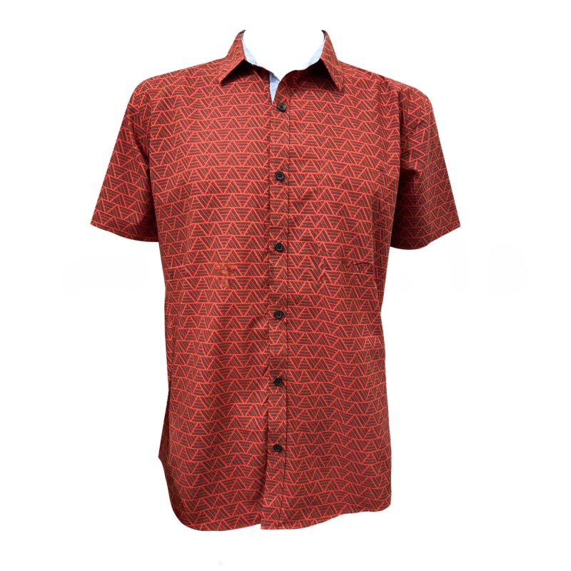 Geometric Printed Short Sleeve Shirt – Red