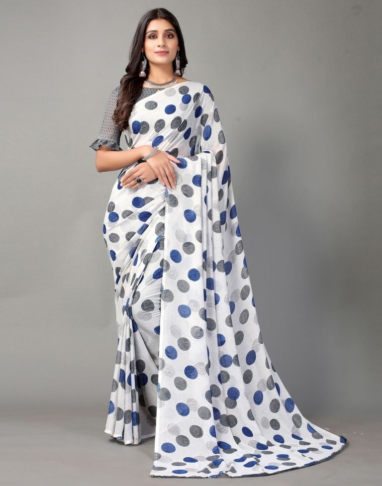 Light Grey Printed Georgette Saree