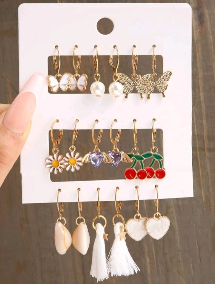 9 Pairs Fashion Acrylic Earrings Set - 9 Pairs One Card