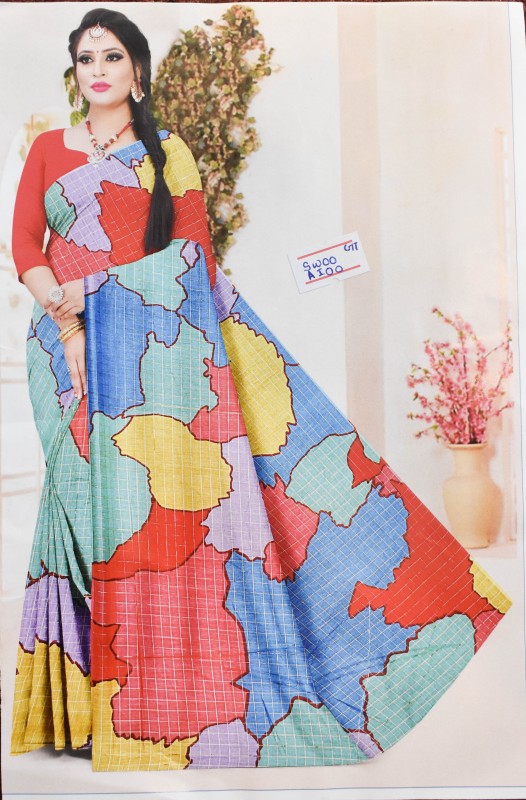 Colorful cotton saree With  small squares Design