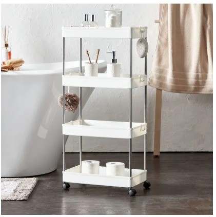 Bathroom Rack 4 Layers Storage Trolley Rack Movable with Wheels