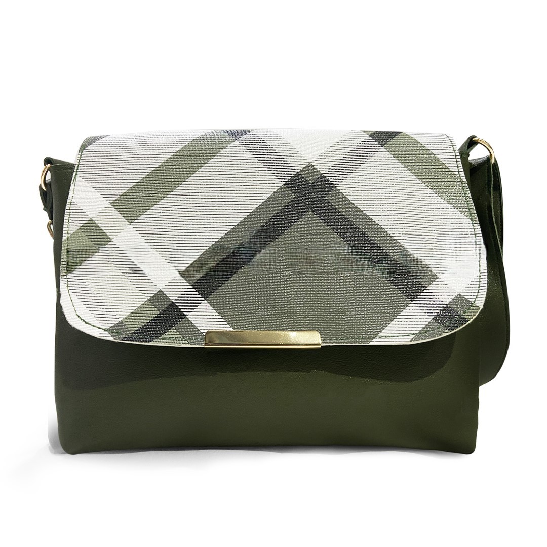 Printed Flap Open Side Bag – Green