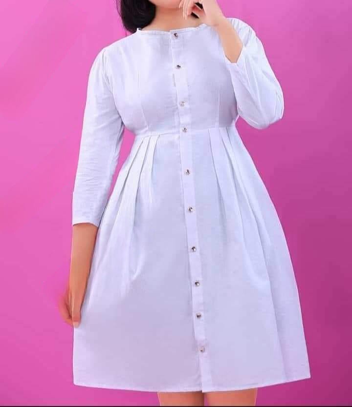 Long Sleeves White Colure Frock