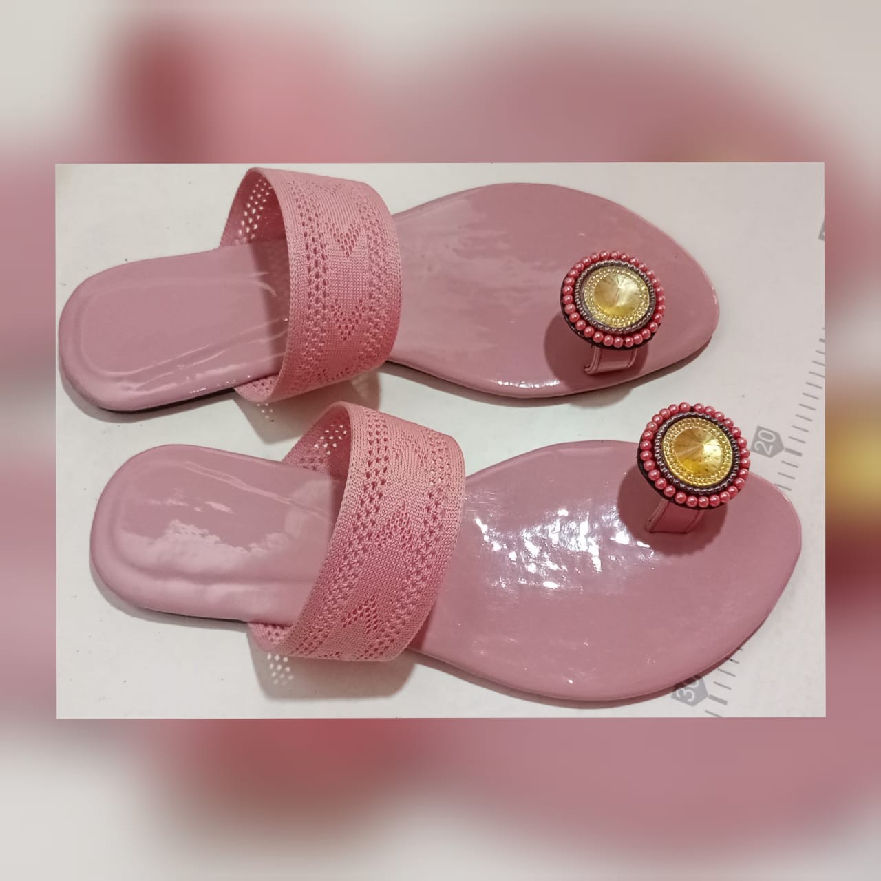 Gold Colure Stone With Flat Slippers