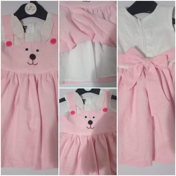 Pink Color Bear Design Baby Frock