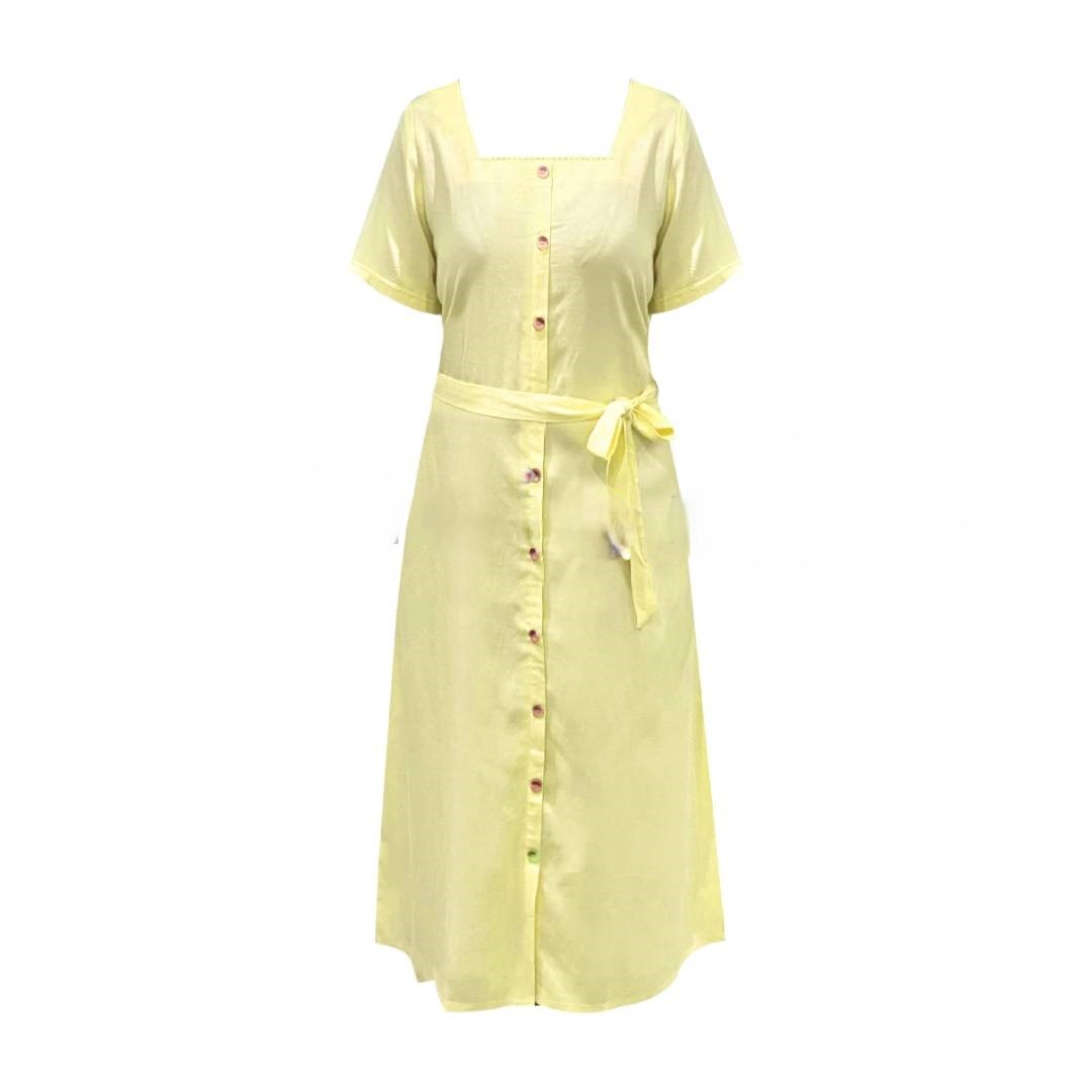 Front Button Linen Dress – Yellow