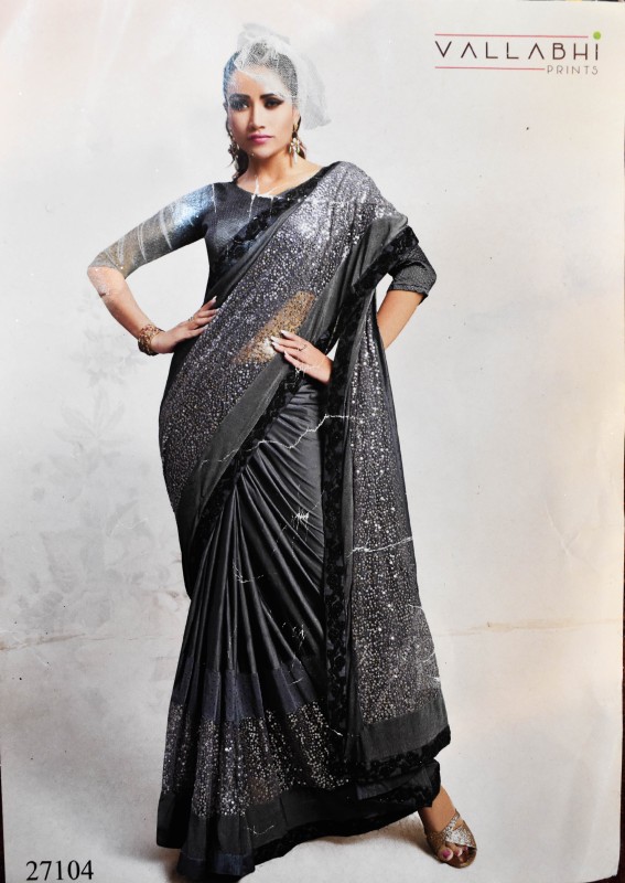 Girl's lightweight Saree For Wedding Occasion   (Black, Ash)