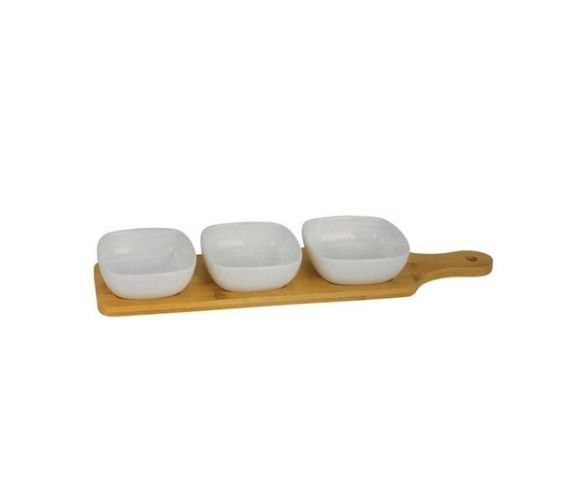 Set of Dishes with Bamboo Base