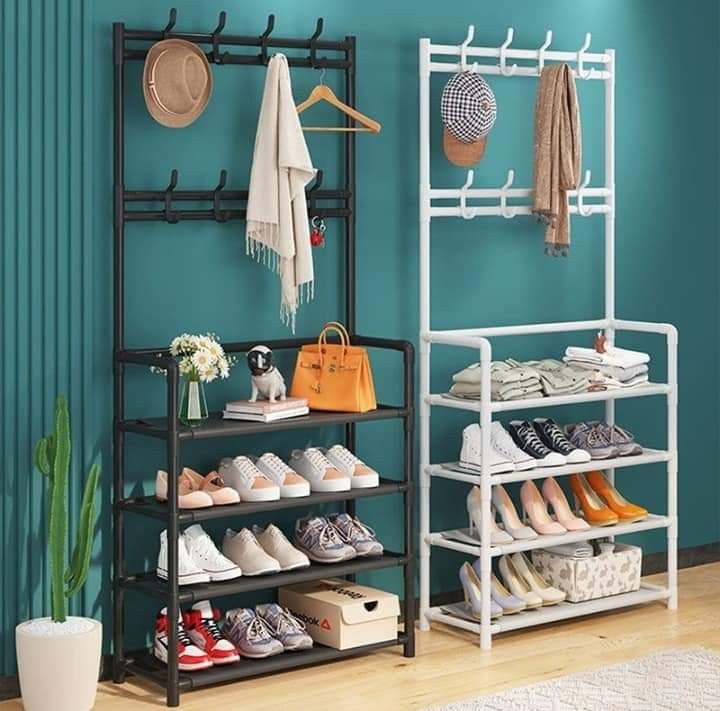 Cloth and Shoe Rack Black 5 Tier Layer Modern Luxury Living Furniture Holder Shelf Stand Metal Rack Organizer Shoe Storage For Store Home