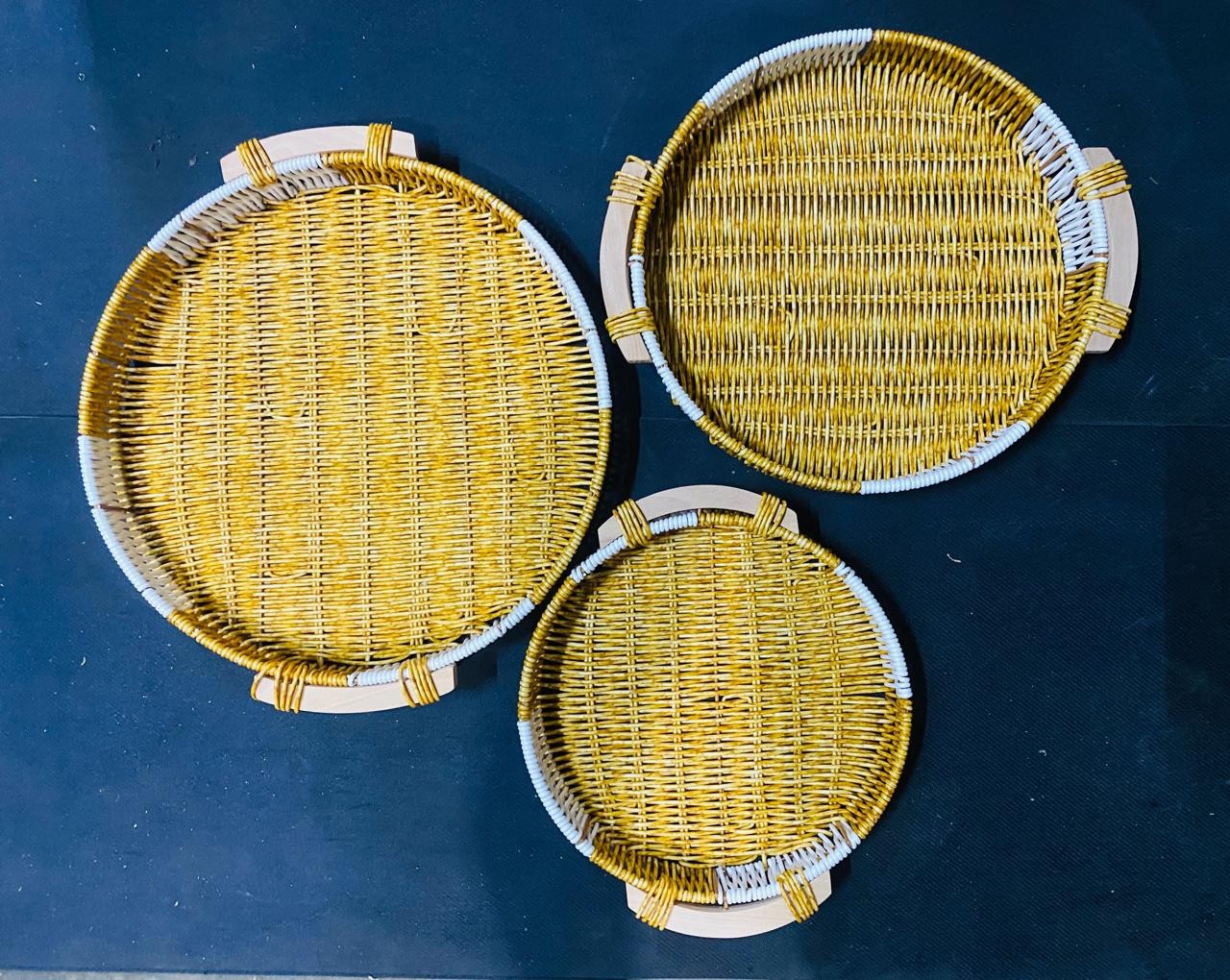 3 Pieces Bamboo Fruit Dish Rattan Bread Basket for Dinner Storage Plate Handmade Weave Round Sundry Container Kitchen Storage Tray