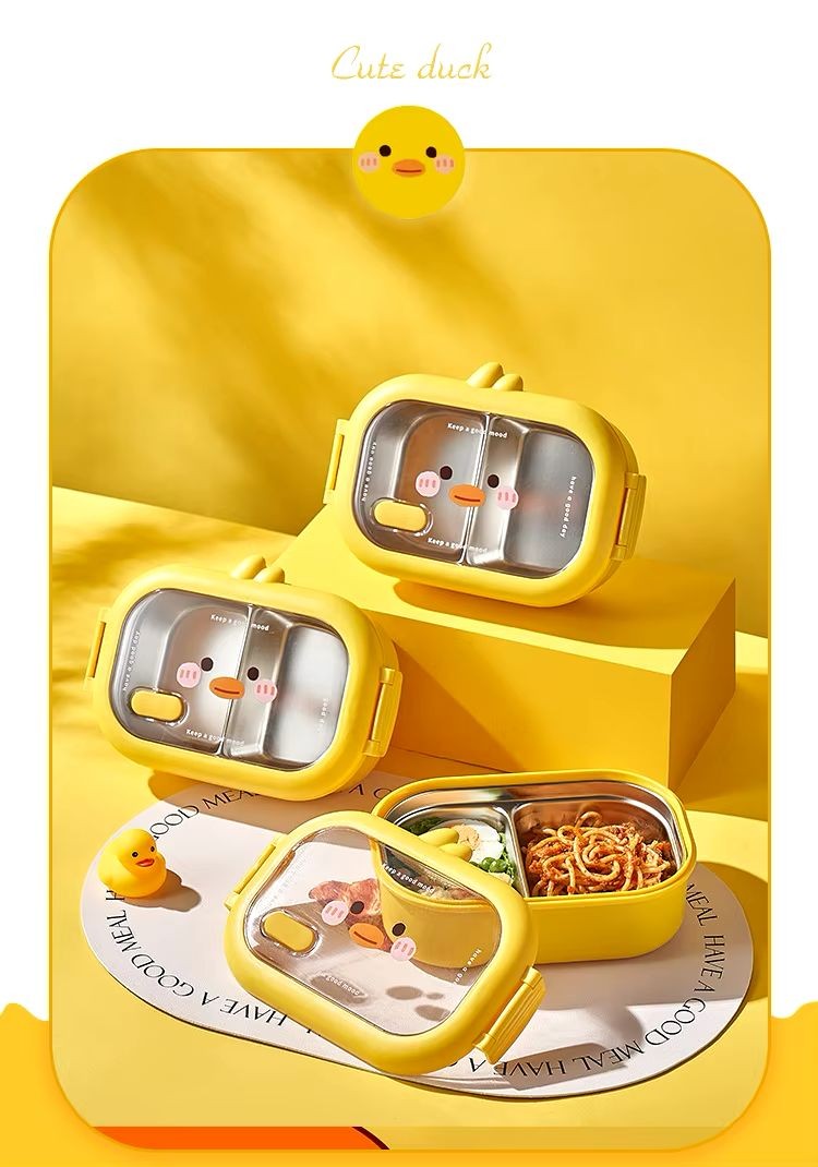 Yellow duck stainless steel insulated lunch box Divided lunch box Cute lunch box adult bento box