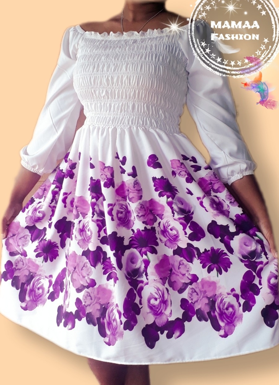 Rose Flower Design With White Color Short Frock