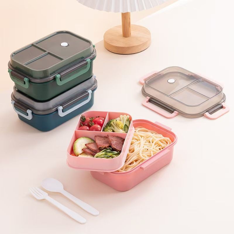 Kids Lunchbox Three Grid Microwave Oven Lunch Box Cartoon Small Fresh Student Office Lunch Bento Food Storage Box Container