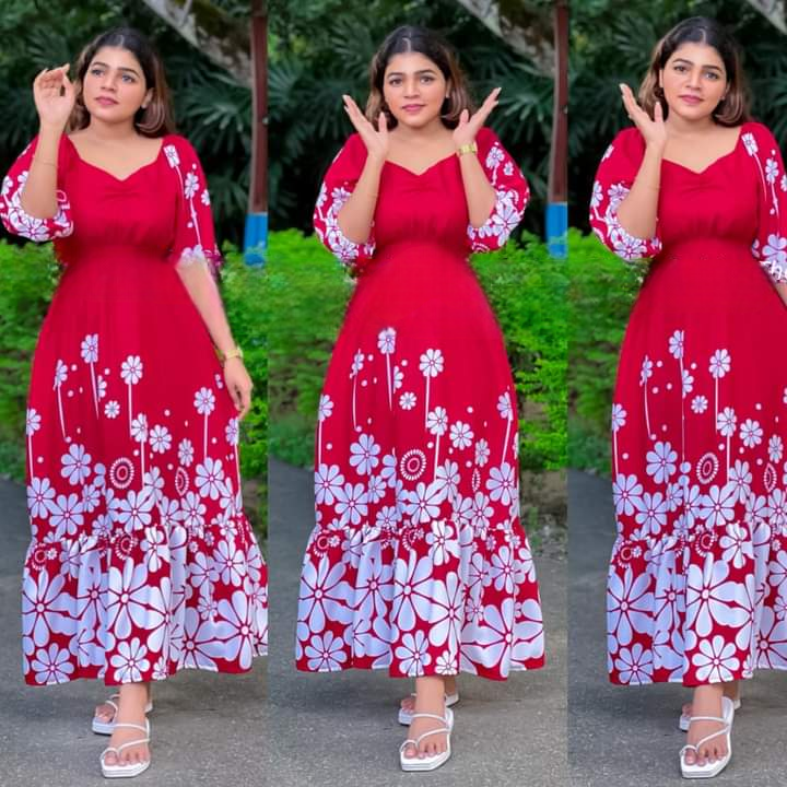 Red Color Flower Design Long Frock