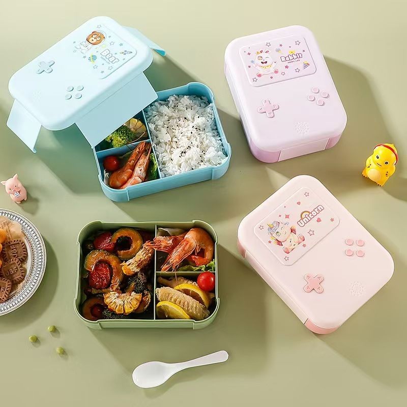 artoon Astronaut Lunch Box With Spoon Chopsticks 3 Compartment Food Grade Microwave Safe Students Bento Food Container