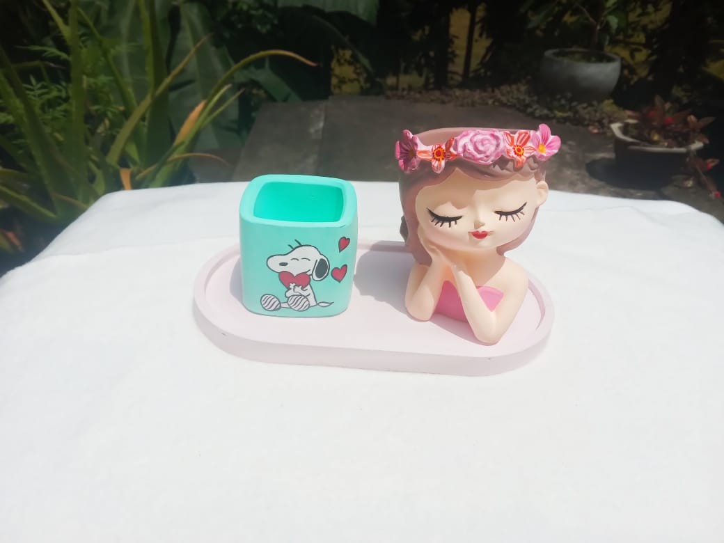 Plaster Of paris Fairy pot+ mini pot+ plate